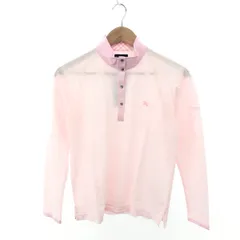 未使用品 BURBERRY GOLF バーバリーゴルフ 長袖 ハーフ釦 ロゴ刺繍 スタンドカラー ポロシャツ サイズ:L  ピンク  レディース 　240001144411