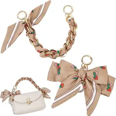 WADORN 2スタイル シルクスカーフ付きメタルハンドバッグチェーン 短財布ハンドルチェーン 蝶ネクタイ シルクリボン バッグ延長チェーン ショルダーバッグストラップ 交換用
