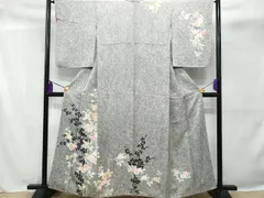 訪問着　フルセット　着物　正絹　たたき染め　花　金　白黒　トールサイズ　O2 1AD1107000.webp