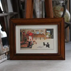 ヴィンテージフレーム「マザーグース」絵本からの1枚とイタリアの古い額縁のセット ( アンティーク雑貨 蚤の市 ウォールデコ シャビーシック レトロ アートフレーム 額縁 絵 ポスター インテリア雑貨 アート 古道具 壁掛け 骨董 イギリス 木製 装飾 )