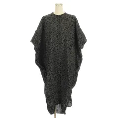 ミズイロインド mizuiro ind バンドカラー シャツ ワンピース ロング 半袖 ドット柄 ブラック 