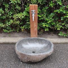 天然石 洗面ボウル リバーストーン L 47X42 立水栓水受け皿 シンク 洗面ボール 庭 ガーデン 手洗い鉢 河石 DIY 【北海道・東北・沖縄県・離島配送不可】250966