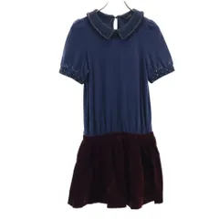 トゥービーバイアニエスベー 日本製 バイカラー 半袖 ワンピース TU ネイビー×パープル系 To b. by agn_s b ウエストゴム レディース 古着 【240426】