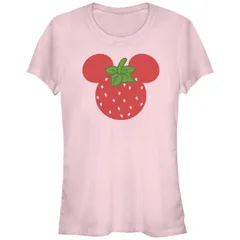 【送料無料】 ディズニー レディース Tシャツ トップス Disney's Mickey Mouse Strawberry Head Juniors' Graphic Tee Light Pink