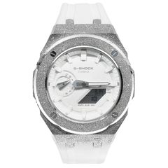 G-SHOCK GA2100 ホワイト メタル カスタム フロステッド ラバーバンド カシオーク　ホワイトバンド ステンレス製 艶消しモデル Frosted Edition CASIOAK