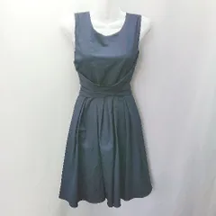 ◇ Rew de Rew ルゥデルゥ 裏地あり サイドファスナー ノースリーブ ひざ丈 ワンピース サイズ38 ネイビー レディース E  【1404020010619】