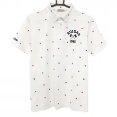 アディダス 半袖ポロシャツ 白×レッド アルファベット総柄 ボタンダウン メンズ S/P ゴルフウェア adidas