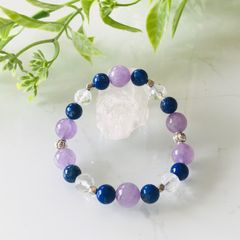 N17.《最強の幸運を呼び込む》ラピスラズリ☆ラベンダーアメジスト☆水晶☆パワーストーンブレスレット