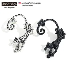 ピアス b系 ヒップホップ ストリート系 ACE FLAG イヤーカフス イヤカフ イヤークリップ ノンホール式 イヤリング 1個 パンサー ヒョウ 動物 ブラックマット バンド系 パンク ロック ギフト 片耳 メール便 AF-PI-AH-029