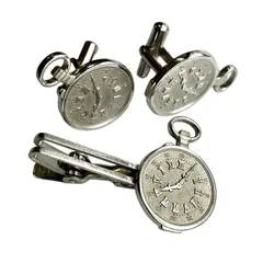 【ネクタイピン⭐️カフスボタン】 アンティーク2点セット   ⭐️ユニークな懐中時計型デザイン