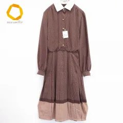 銀座マギー ヴィンテージ ロングワンピース ドット プリーツ パールボタン 811312k★