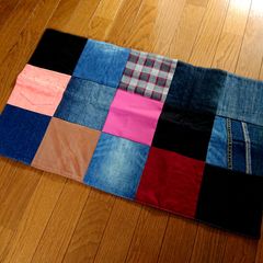 30☆USEDデニムリメイク マルチカバー 48×82センチ パッチワーク ジーパンリメイク☆