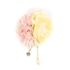 髪飾り 成人式 振袖 前撮り 袴 花 ピンク 黄色 ゴールド 下がり付き チェーン パールビーズ ラインストーン レース リボン ク No.12-0302