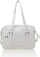 SCHOOL HERO スクバ スクールバッグ ミニ ミニサイズ コンパクト《通学に最適。おしゃれなPUレザーバッグ》 合皮 黒 茶 ショルダー ボストンバッグ 女子 高校生 学生 JK 制服 鞄 SCLB-C(ホワイト)