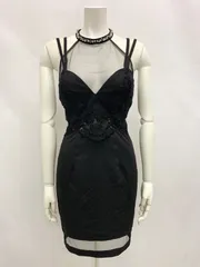 1447　ROBE de　FLEURS Glossy ローブドフルール　グロッシー　キャバクラ　ドレス　シアー　刺繍　レース　ビジュー　タイト　ミディ　シースルー　キャバドレス　M