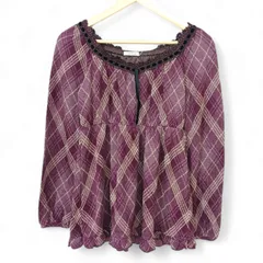 【211786】LEST ROSE レスト ローズ  トップス　チェック柄　ラメ入り　長袖カットソー　タグ付き　2　レディース  ・ ワインレッドのサムネイル