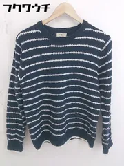 ◇ nano universe ナノ ユニバース ボーダー 長袖 ニット セーター サイズM ネイビー ホワイト メンズ  【中古】 【1112020006210】