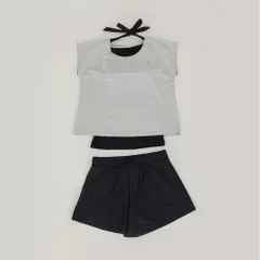 ☆ ライトグレー ☆ M ☆ 水着 レディース 体型カバー 水着 体型カバー 半袖 ラッシュガード セパレート スイムウェア ショートパンツ 女性 女子 シンプル バックリボン おしゃれ オシャレ 通気性 トップス かわいい 可愛い 紫外線対策 ジム 水泳