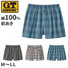 グンゼ トランクス 綿100 メンズ 前あき gtホーキンス M L LL 下着 パンツ 布帛トランクス 前開き 男性 インナー GTホーキンス GUNZE ボーダー チェック 青 柄物 ダーク系 (在庫限り)