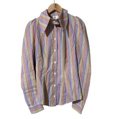 美品 99AW Vivienne Westwood ヴィヴィアンウエストウッドゴールドレーベル ヴィンテージ 変形カラー ストライプシャツ 38 マルチ レディース 古着 中古 USED