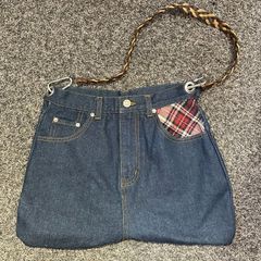 リメイク　ワンポイントチェック柄デニムバッグ