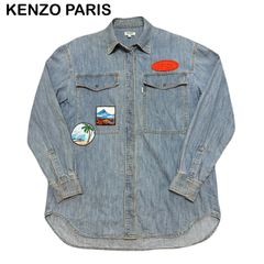 KENZO PARIS ケンゾー ヴィンテージ ロゴ ワッペン ダブルポケット 隠しボタン カジュアル デニムシャツ デニムジャケット サイズ 36