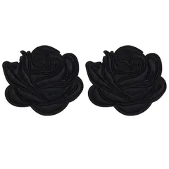 ドナリー ワッペン アイロン 2枚セット バラ 薔薇 アップリケ 刺繍 ハンドメイド 手芸 DIY リメイク 補修 (ブラック) [ブラック]