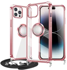 【在庫処分】薄型 軽量 TPU 縄掛けケース 斜めかけ 肩掛け 耐衝撃 韓国 おしゃれ 透明 スマホケース メッキ加工 max 15pro アイホン リング付き スタンド機能 クリア ケース 用 Max 車載ホルダー対応… Pro 15 iPhone