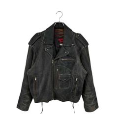 MONTANA TOONS◆レザージャケット モンタナトゥーンズ  無地 ブラック系  カービング加工　90's Made in Mexico　ライダース メンズ サイズ S 8