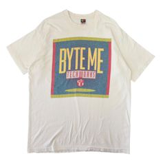 XLサイズ 90s USA製 BYTE ME テック IT企業 Tシャツ アート ジョーク 古着 ヴィンテージ ホワイト 生成り