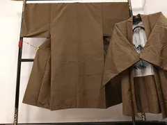 平和屋着物●男性　紬　アンサンブル　色無地　媚茶色　正絹　逸品　AABB0435ph