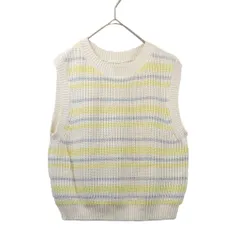 S【超美品】 GU （ ジーユー ）ライトカラーボーダーニットベスト Sサイズ ホワイト×グレー×イエロー クルーネック 春夏カジュアルに◎ おしゃれ着洗い可 ふんわり愛されコーデ♡「今日はちょっと優しくなれそう♡」なワタシ♪ S0136