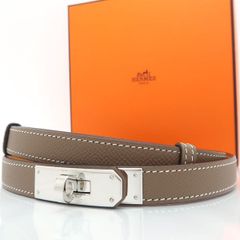 HERMES ケリー ベルト 18 エトゥープ シルバー金具 美品 箱付 エルメス ◆送料込◆質屋-10911