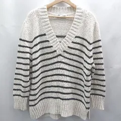 ◇ ⊇ ZARA ザラ ボーダー柄 長袖 セーター サイズM ホワイト系 レディース E  【1503060036563】