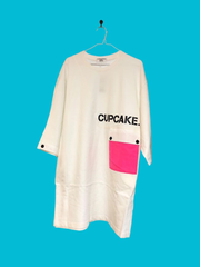 N1093.　ミルクフェド・CUPCAKEシリーズ・ネオンポケットTワンピース白　M / ミルクフェド