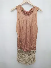 ◇ GRACE CONTINENTAL 装飾ビジュー サテン調 ノースリーブ ミニ ワンピース サイズ34 ブラウン ベージュ系 レディース P  【1404040003516】