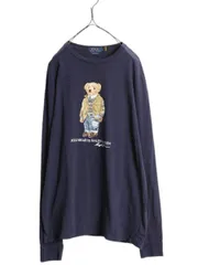【お得なクーポン配布中!】 ポロベア ポロ ラルフローレン プリント 長袖 Tシャツ メンズ M 古着 ロンT プリントT キャラクター クルーネック ロングスリーブ ネイビー