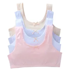 [FARFADET] ハーフトップ ファーストブラ カップなし 前二重布 ジュニア ブラジャー インナー ガールズ 小学生 中学生 4枚組 (リボン) [リボン] [Free Size]