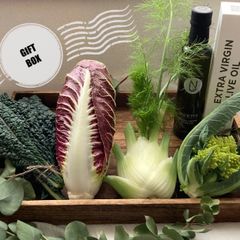 【送料込】ギフトBOX 農薬不使用の西洋野菜4点とEVオリーブオイル、オリジナルハーブティー