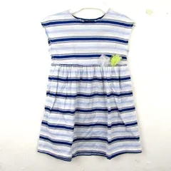 ベベ ノースリーブワンピース ボーダー トップス キッズ 女の子用 110サイズ ブルー×ホワイト BeBe 【中古】