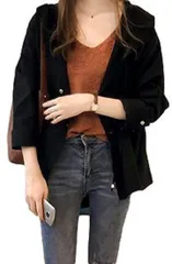 Maison de TAO(メゾンドタオ) ゆったり 軽量 薄手 フードコート 羽織 ジャケット レディース 黒( ブラック,  M)