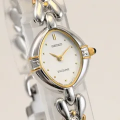 美品 電池交換済 SEIKO EXCELINE エクセリーヌ 2Pダイヤ 1F20-6B60 レディース 腕時計 クォーツ ホワイト文字盤 コンビカラーベルト