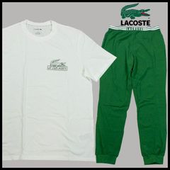 新品 ラコステ Tシャツ&ジョガーパンツ 上下セットアップ インポートサイズ/M 日本/L 白ｘグリーン LACOSTE メンズ