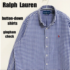 ラルフローレン Ralph Lauren ボタンダウンシャツ ギンガムチェック カスタムフィット BD 長袖 メンズ XLサイズ