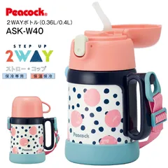 新品 ピーコック魔法瓶 水筒 子供 キッズ 直飲み ストロー コップ付き 2WAYタイプ 360mL(400mL) ステップアップボトルセット ステンレスボトル こども用 ASK-W40(CRD) Peacock コーラルドット ASK-W40-CRDのサムネイル