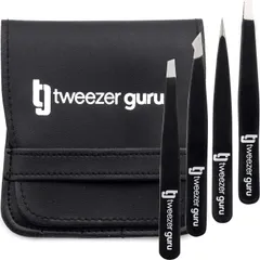 TweezerGuru 毛抜き ピンセット 精密 ステンレス 鼻毛 とげぬき 角栓 角質取り 先斜め 先端極細 4本入りのサムネイル