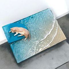 オーシャンアート　海の置き物　美ら海 ヤシの影>超立体 沖縄の海 レジンアートボード 美ら海