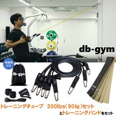db-gym トレーニングチューブ 負荷合計 200lbs(90kg) 10～50lbs(4.5kg～22.6kg) 5本セット 筋トレチューブ ドアアンカー・ストラップ 他付属