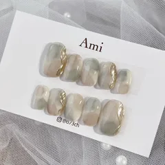 ネイルチップ＊淡色ニュアンス アイボリー ブルーグリーン グレージュ もやもや シャンパンゴールド