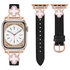 ★即日発送★コンパチブル Apple Watch バンド 本革 レディース アップルウォッチ Ultra2/Ultra/Series10/9/8/7/6/5/4/3/2/1/SE レザー交換ベルト 四つ葉のクローバー キラキラ 可愛い アップルウォッチ バンド